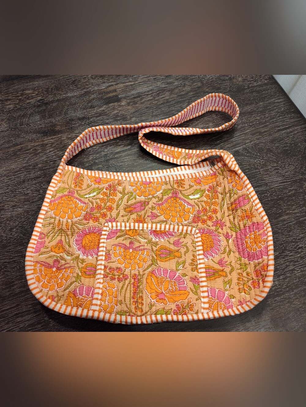 Floral Quilted Crossbody Bag in Orange and Pink